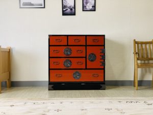 Nihonmatsu Traditional Furniture - 30 Fork Art Chest of Drawers SD1 Vermilion and Black