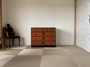 二本松伝統家具　胴厚総桐チェスト　三の三　漆和紙肌塗